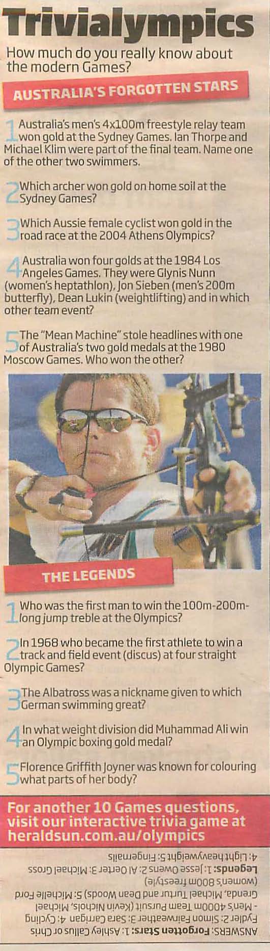 2012 London Olympics trivialympics newspaper - Courier Mail